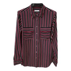 Equipment Striped Button-Down Shirt in Burgundy, Black & White